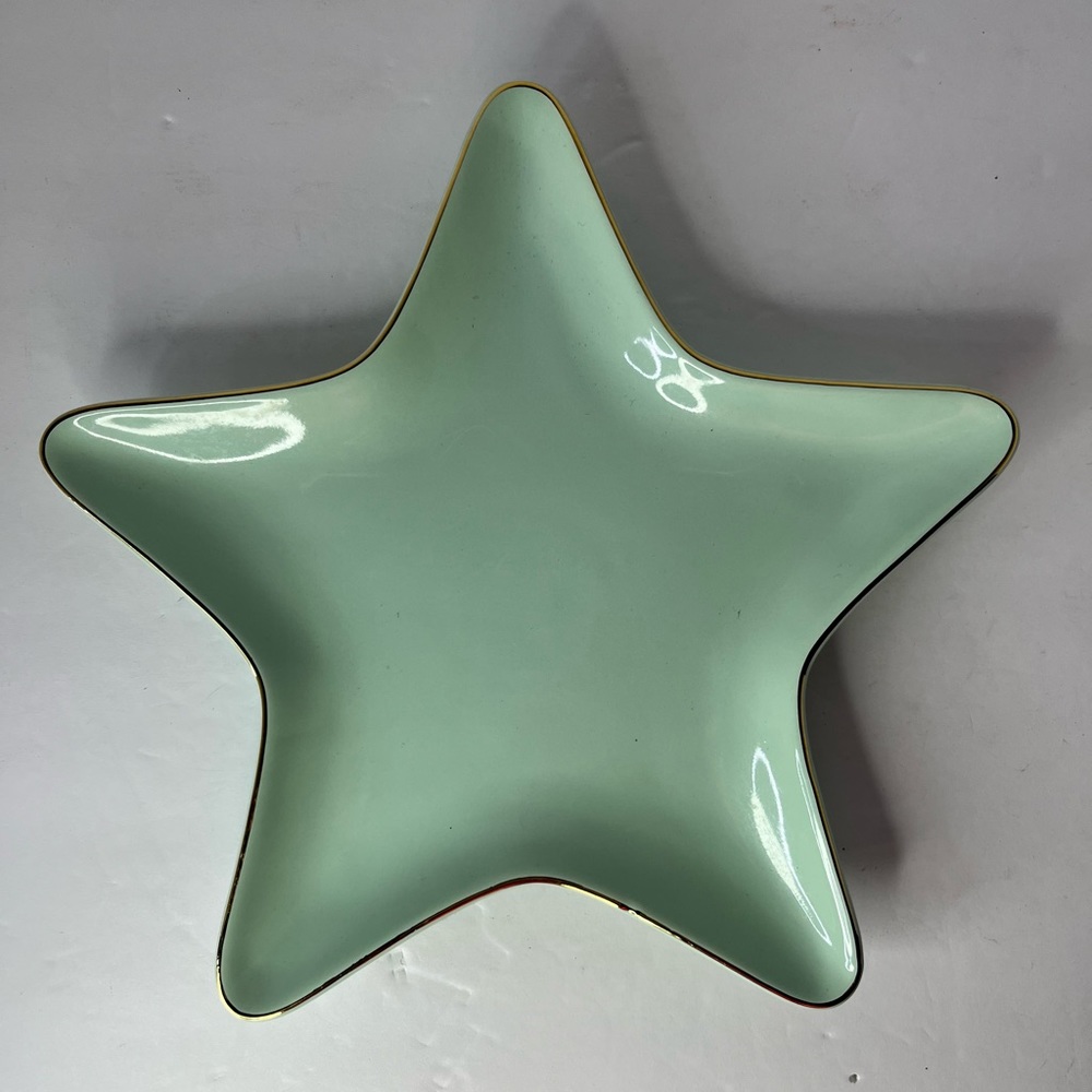 Ciroa Luxe Stoneware Star‎ Candy Nut Dish with Gold Trim Ceramic Pale Green